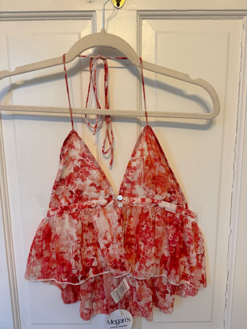 Megan's Floral Pink & Orange Ruffle Top - Picture 2 of 3